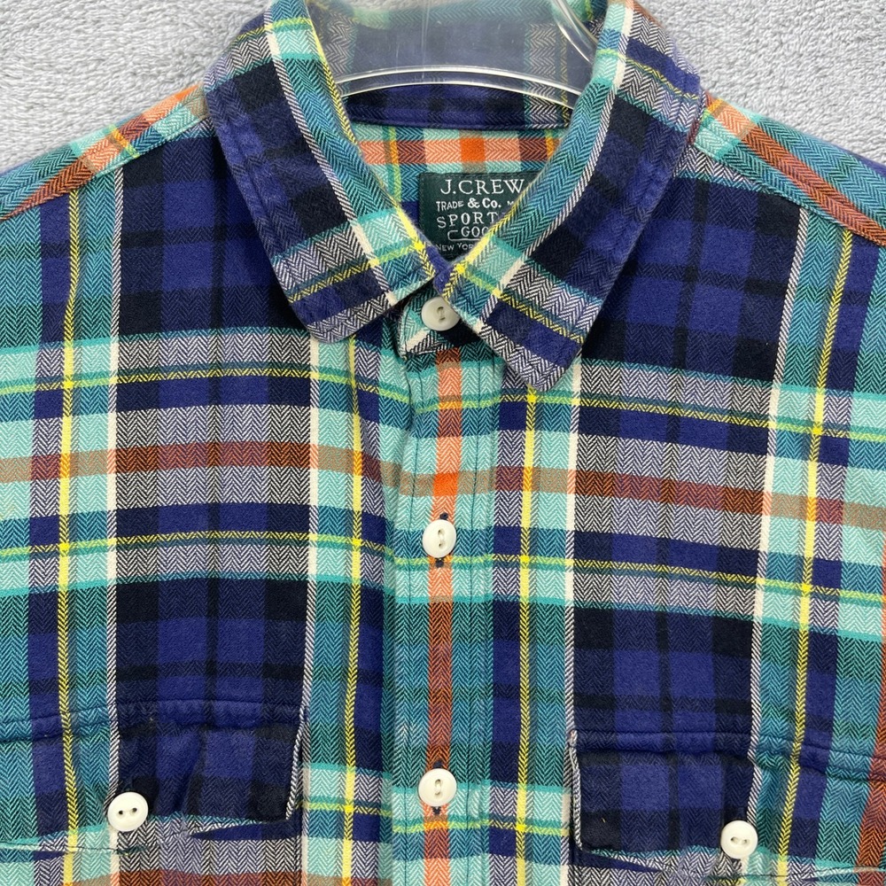 J.Crew Button Down Shirt Mens S Blue Plaid Sporting Goods Flannel Y2K Vintage - Picture 2 of 11